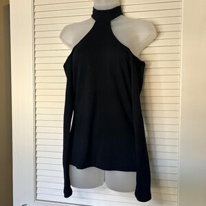 Express Black Cold Shoulder Long Sleeved Top | Size: S